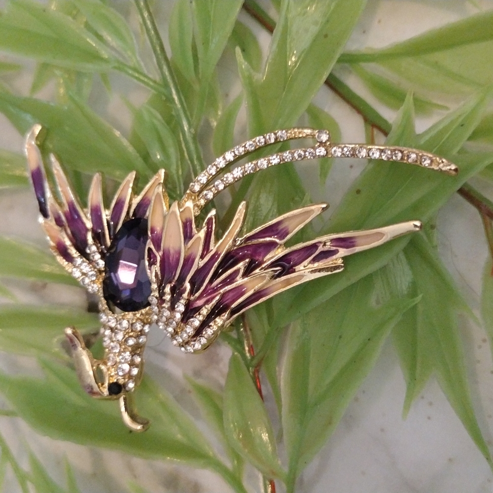 Rhinestone Purple Phoenix Brooch/ Necklace